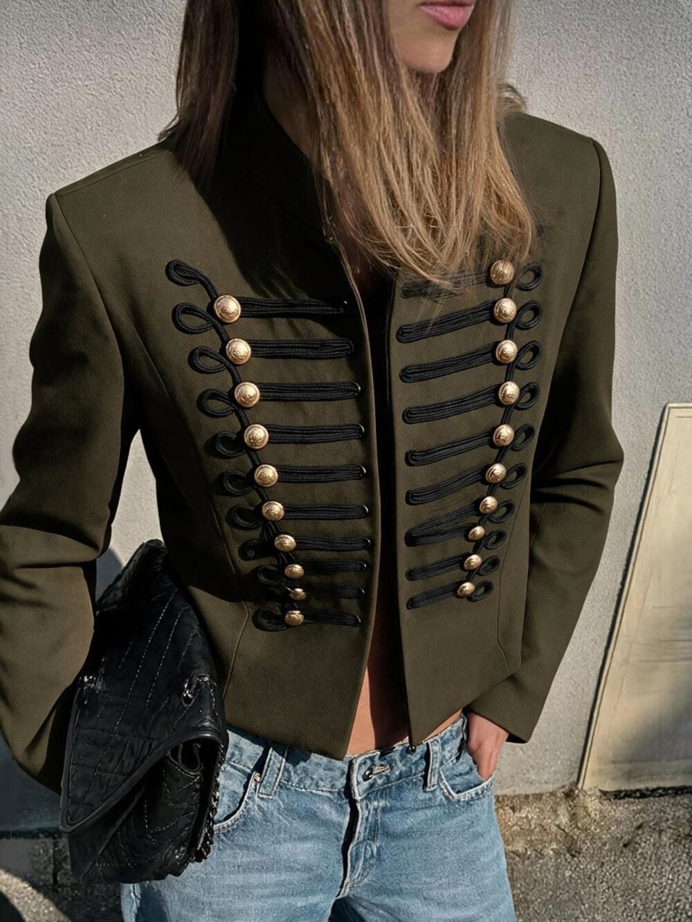 Army Green Casual Women's Colorblock Long Sleeve Jacket